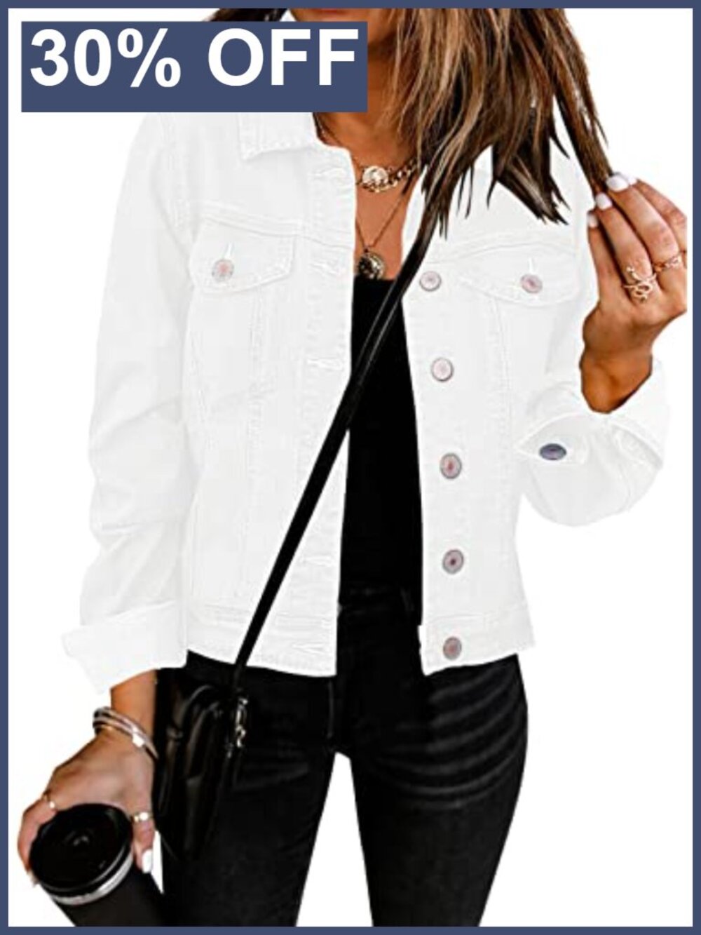 Basic Button Down Long Sleeve Stretchy Denim Trucker Jacket